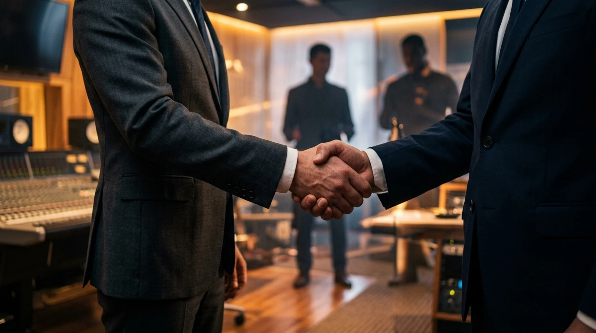 Two people shaking hands on a brand partnership