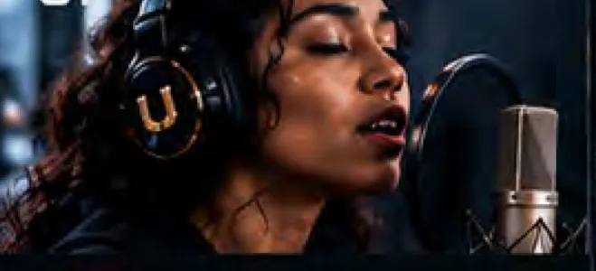 A vocalist recording in a studio